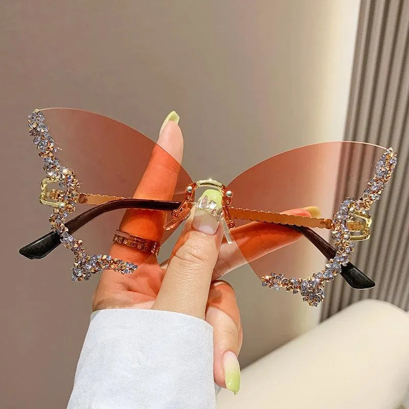 Y2K Vintage Rimless Luxury Diamond Butterfly Sunglasses for Classy Chic Ladies Women - EX-STOCK CANADA