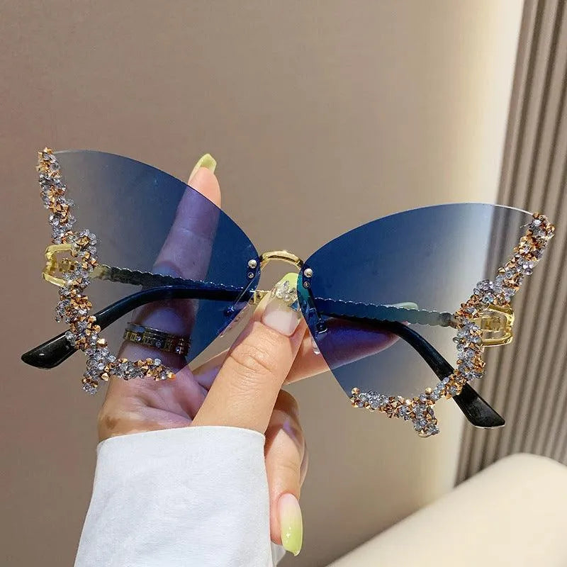 Y2K Vintage Rimless Luxury Diamond Butterfly Sunglasses for Classy Chic Ladies Women - EX-STOCK CANADA