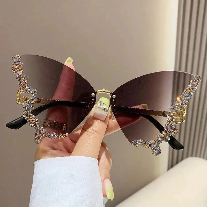 Y2K Vintage Rimless Luxury Diamond Butterfly Sunglasses for Classy Chic Ladies Women - EX-STOCK CANADA