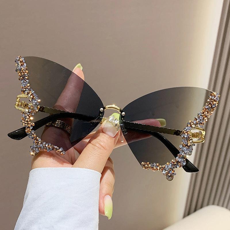 Y2K Vintage Rimless Luxury Diamond Butterfly Sunglasses for Classy Chic Ladies Women - EX-STOCK CANADA