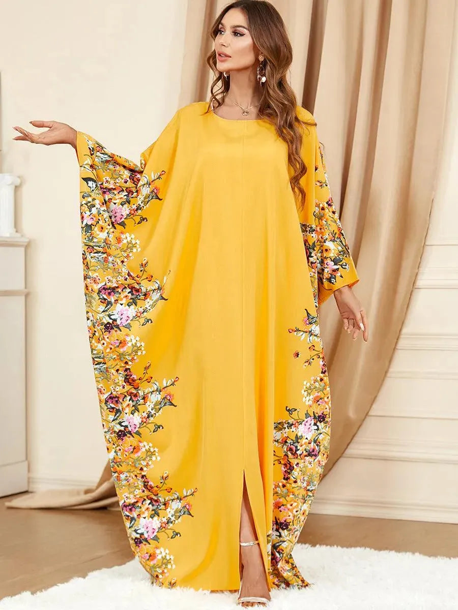 Yellow Bat Sleeve Plus Size Buba Abaya Middle East Women Dress - EX-STOCK CANADA