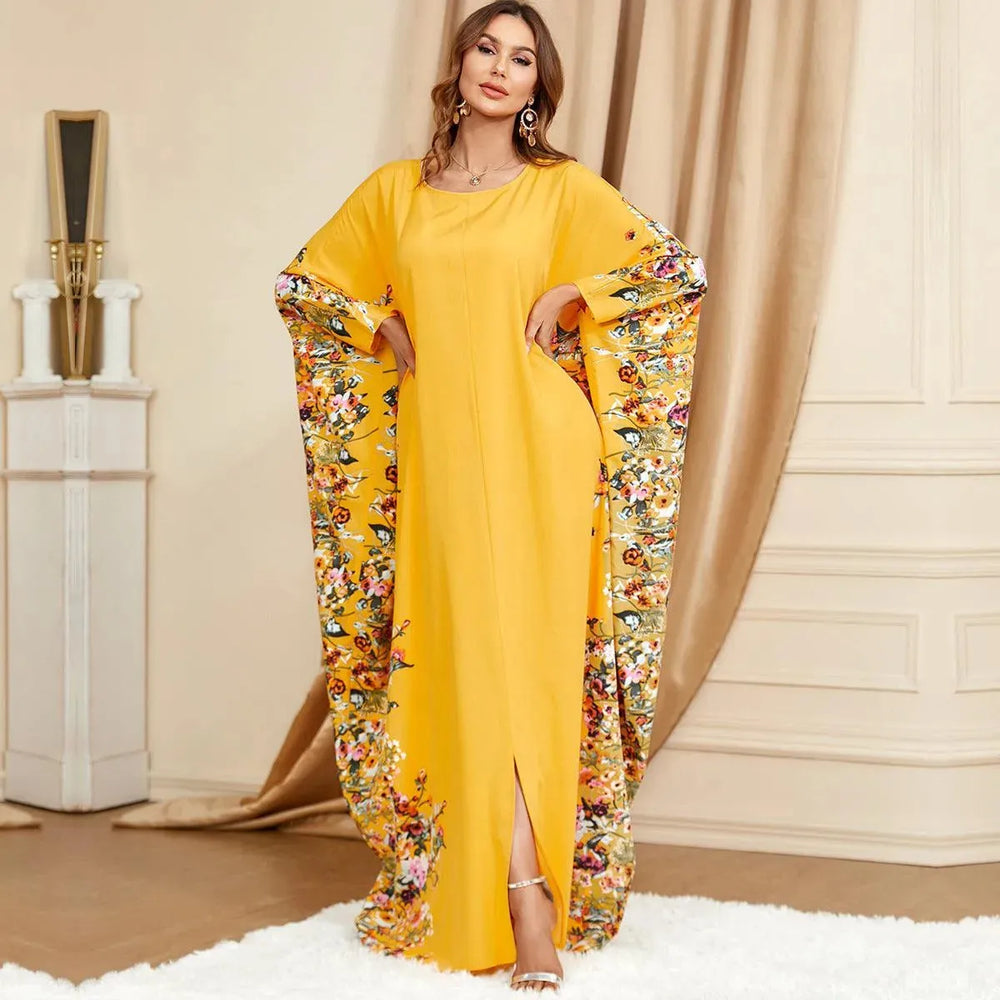 Yellow Bat Sleeve Plus Size Buba Abaya Middle East Women Dress - EX-STOCK CANADA