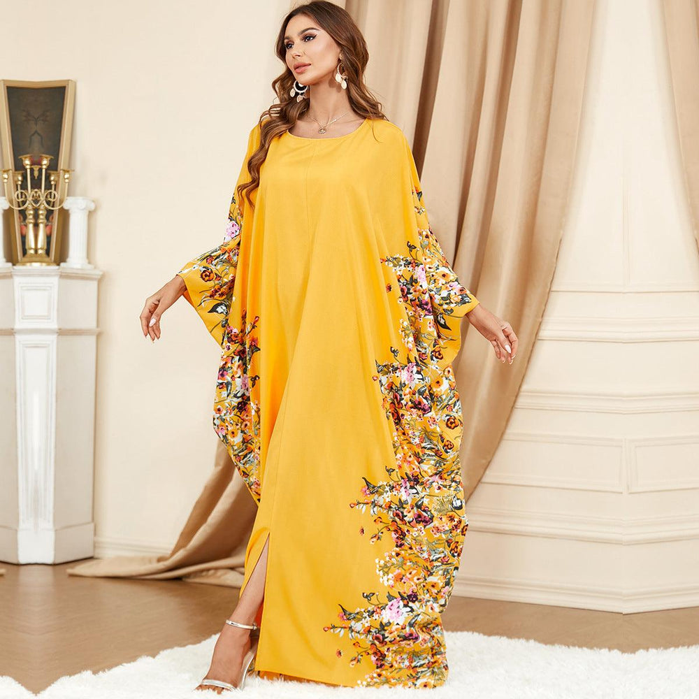 Yellow Bat Sleeve Plus Size Buba Abaya Middle East Women Dress - EX-STOCK CANADA
