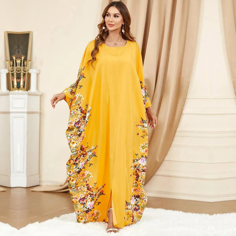 Yellow Bat Sleeve Plus Size Buba Abaya Middle East Women Dress - EX-STOCK CANADA