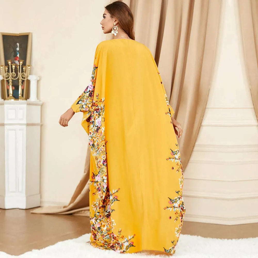 Yellow Bat Sleeve Plus Size Buba Abaya Middle East Women Dress - EX-STOCK CANADA