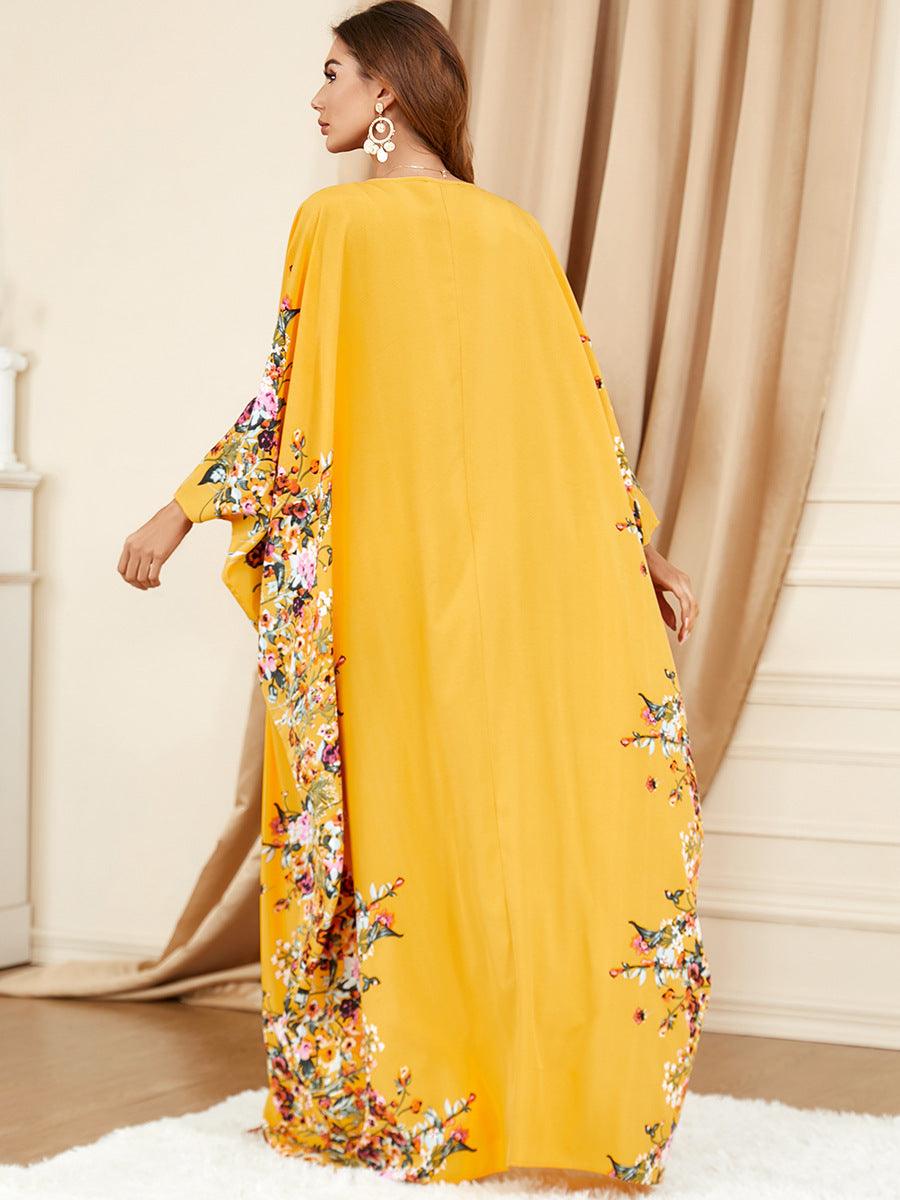 Yellow Bat Sleeve Plus Size Buba Abaya Middle East Women Dress - EX-STOCK CANADA