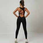 Yoga Jumpsuit V-shaped Back Design Sleeveless Fitness Running Sportswear Stretch Tights Pants For Womens Clothing - EX-STOCK CANADA