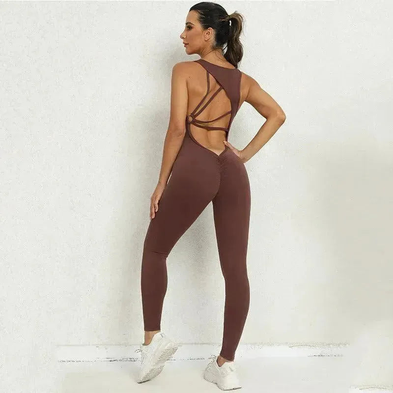 Yoga Jumpsuit V-shaped Back Design Sleeveless Fitness Running Sportswear Stretch Tights Pants For Womens Clothing - EX-STOCK CANADA