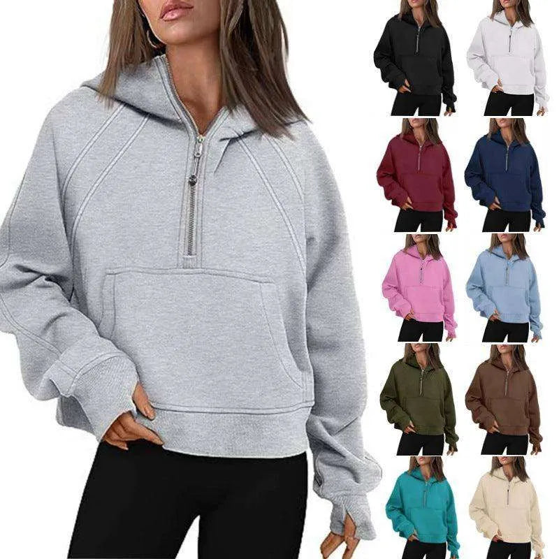 Zip Hoodie Sweater Pocket Loose Sport Top Long Sleeve - EX-STOCK CANADA