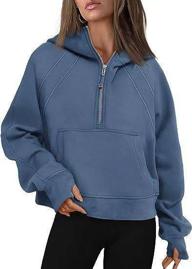 Zip Hoodie Sweater Pocket Loose Sport Top Long Sleeve - EX-STOCK CANADA