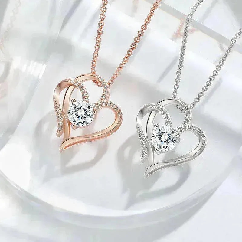 Zircon Double Love With Rhinestones Ins Personalized Heart-shaped Clavicle Chain Necklace - EX-STOCK CANADA