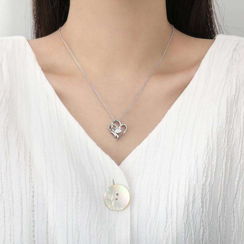 Zircon Double Love With Rhinestones Ins Personalized Heart-shaped Clavicle Chain Necklace - EX-STOCK CANADA