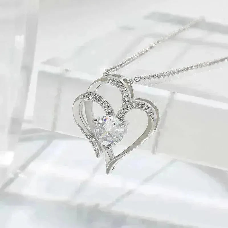 Zircon Double Love With Rhinestones Ins Personalized Heart-shaped Clavicle Chain Necklace - EX-STOCK CANADA