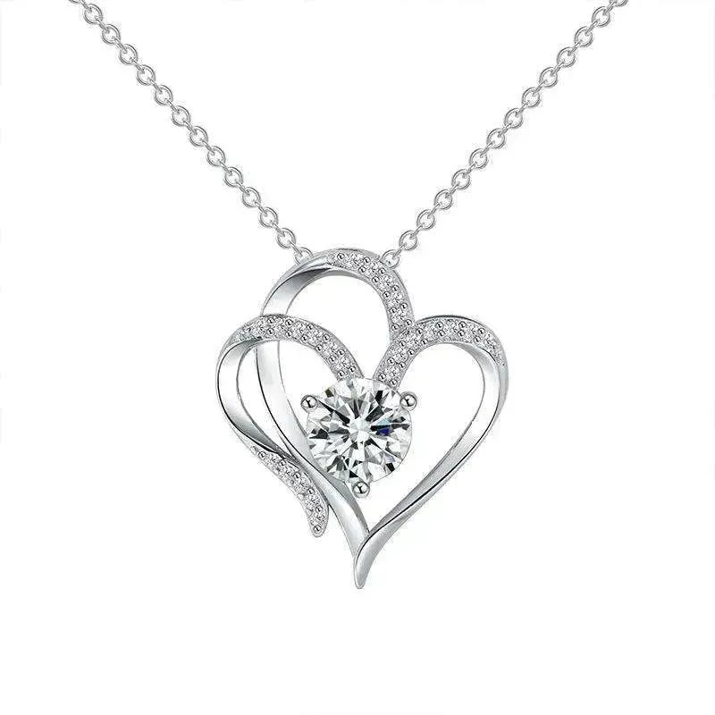 Zircon Double Love With Rhinestones Ins Personalized Heart-shaped Clavicle Chain Necklace - EX-STOCK CANADA