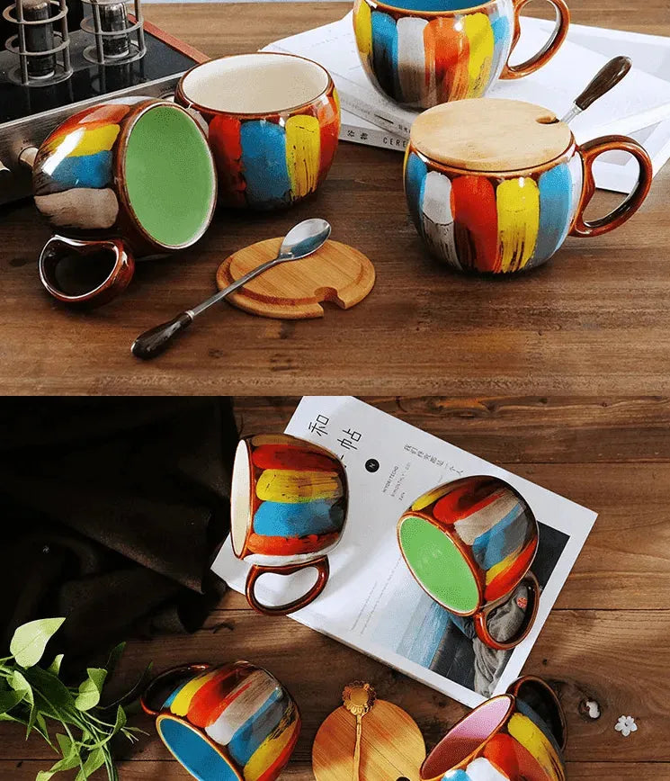 Creative Handmade European Style Ceramic Couples Mug with Lid Soon - EX-STOCK CANADA