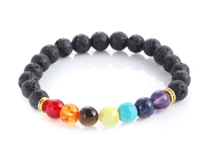 Handmade Black Lava Seven Chakra Healing Balance Beaded Bracelet - EX-STOCK CANADA