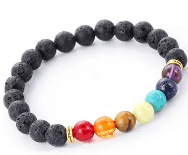 Handmade Black Lava Seven Chakra Healing Balance Beaded Bracelet - EX-STOCK CANADA