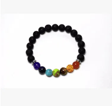 Handmade Black Lava Seven Chakra Healing Balance Beaded Bracelet - EX-STOCK CANADA