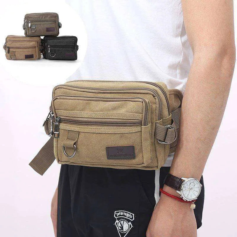 Men Canvas Fanny Pack With 4 Zipper Pockets Waist Bag - EX-STOCK CANADA