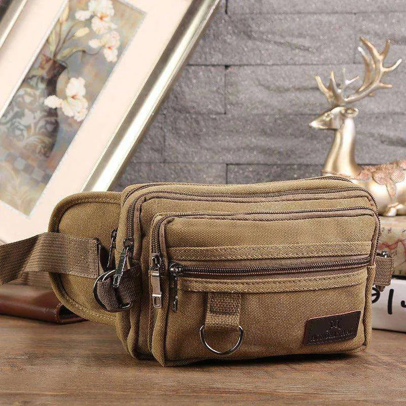 Men Canvas Fanny Pack With 4 Zipper Pockets Waist Bag - EX-STOCK CANADA