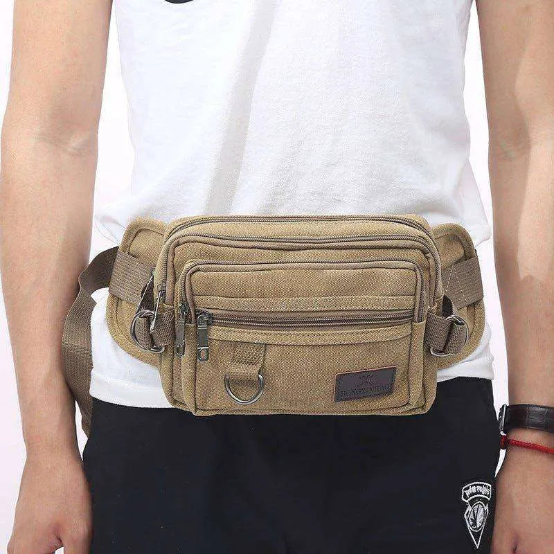 Men Canvas Fanny Pack With 4 Zipper Pockets Waist Bag - EX-STOCK CANADA