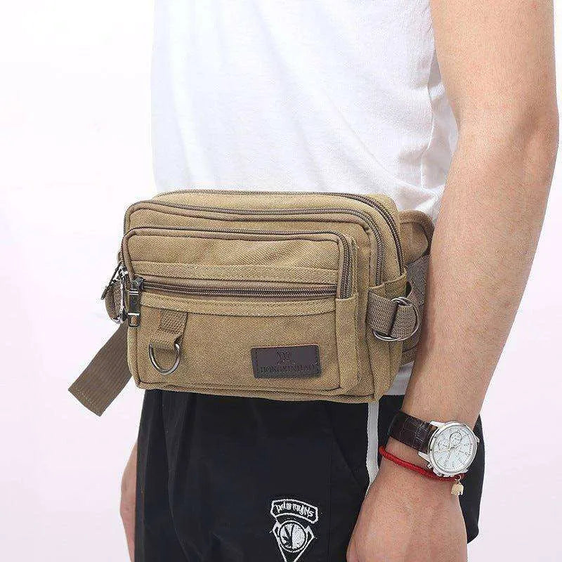 Men Canvas Fanny Pack With 4 Zipper Pockets Waist Bag - EX-STOCK CANADA