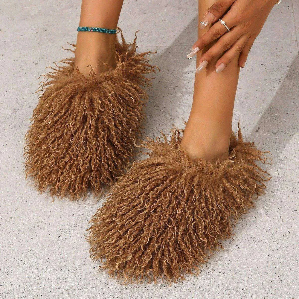 Women's Round Head Fluffy Style Warm Home Cotton Slippers - EX-STOCK CANADA